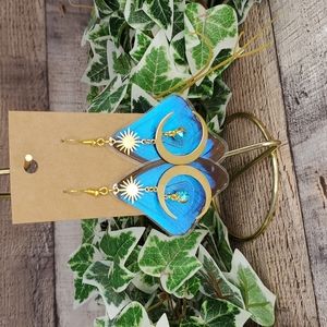 Blue Morpho Butterfly Wing Dangle Earrings #201